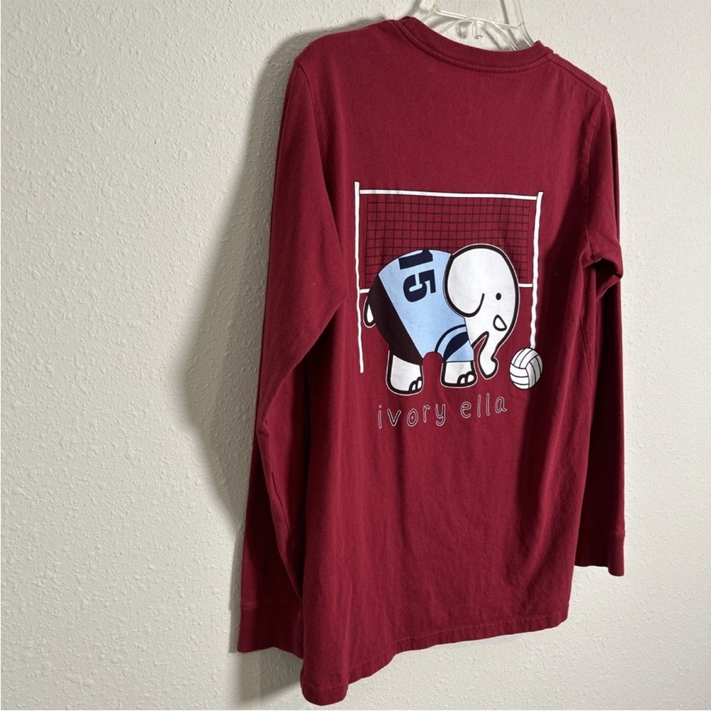 Ivory Ella Long Sleeve Pocket T-Shirt Women’s Med Maroon Soccer Elephant Graphic - Picture 9 of 10